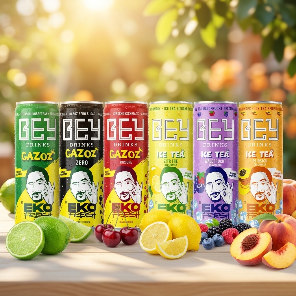 BEY Drinks Mixtray by Eko Fresh: Gazoz Original, Gazoz Zero, Gazoz Kirsche, Ice Tea Zitrone, Ice Tea Waldfrucht und Ice Tea Pfirsich